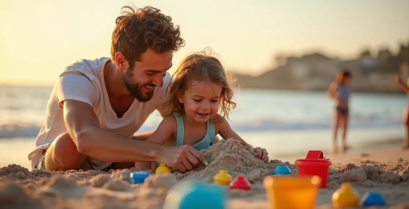 Famille avec enfants profitant de la plage surveillée de Richelieu au Cap d'Agde