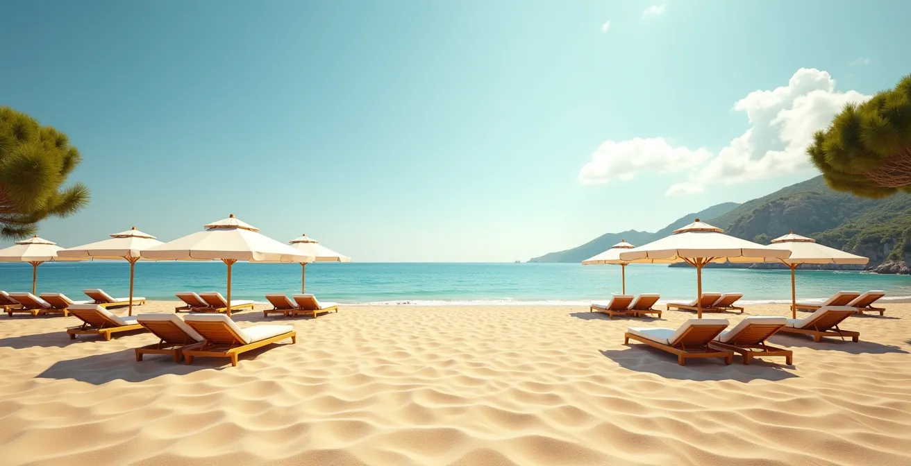 Plage de Rochelongue au Cap d'Agde montrant le contraste entre l'affluence estivale et le calme de l'arrière-saison